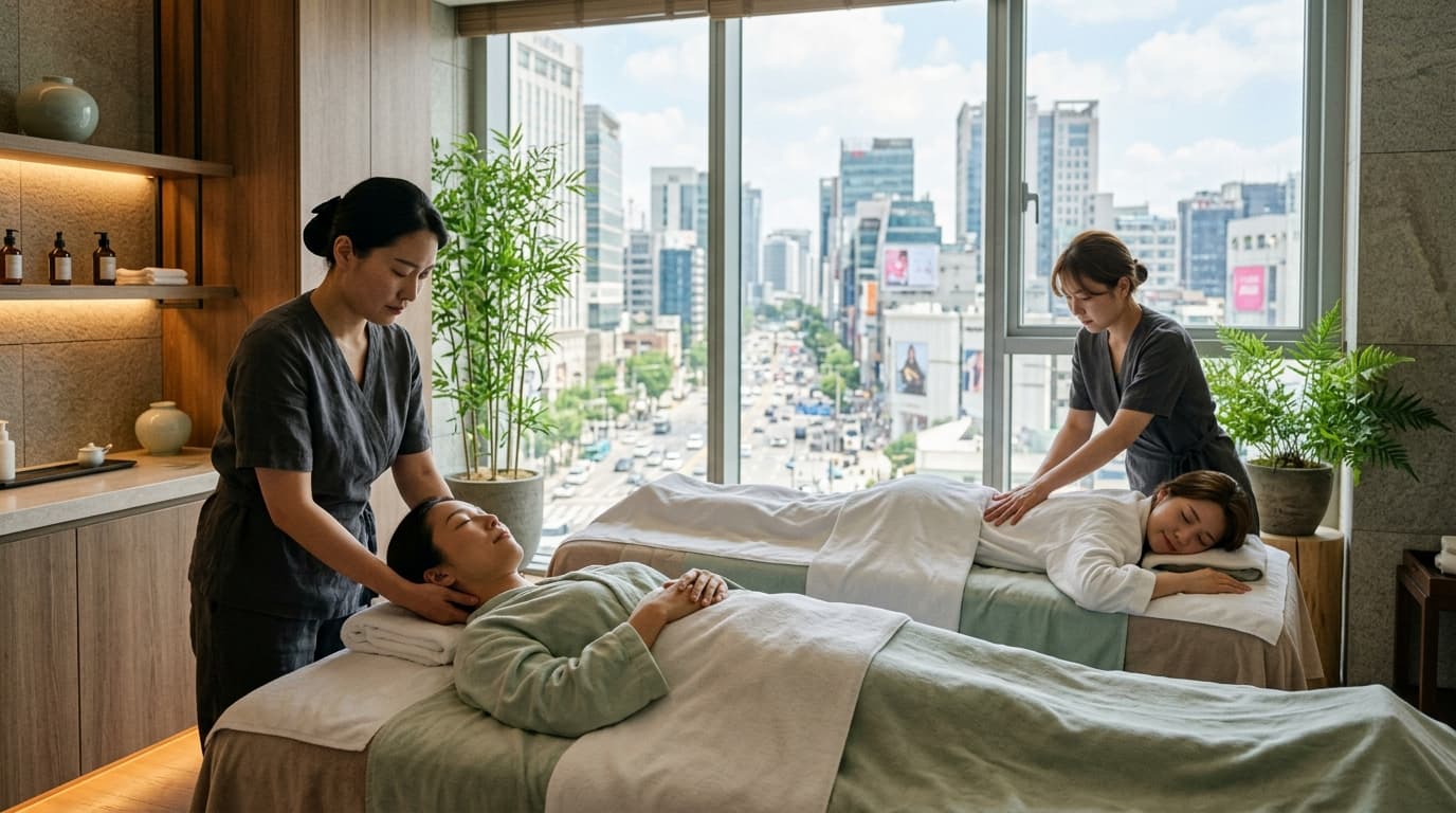 ソウルの人気スパで韓国マッサージを受ける日本人女性たち