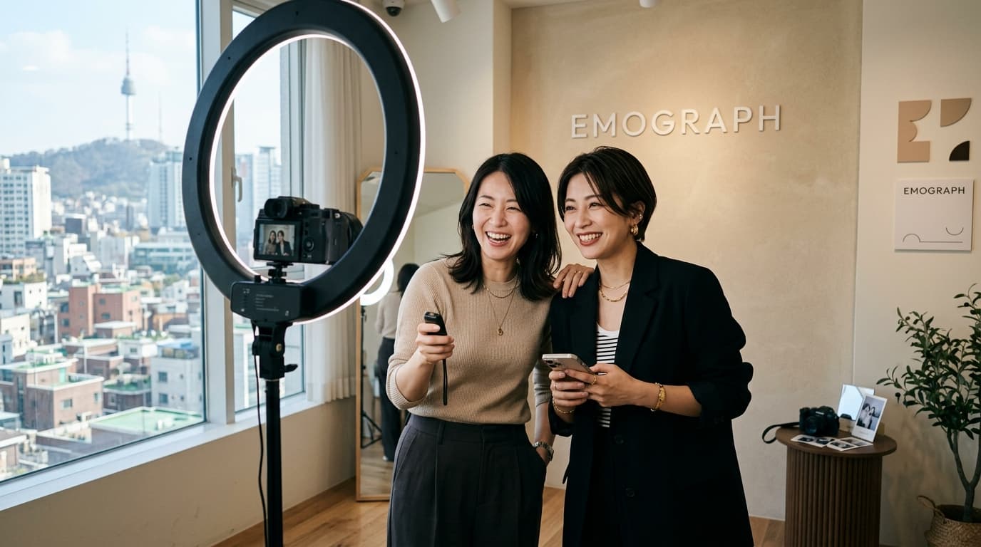 セルフ写真館EMOGRAPHで自撮りを楽しむ日本人女性たち(韓国・ソウル)