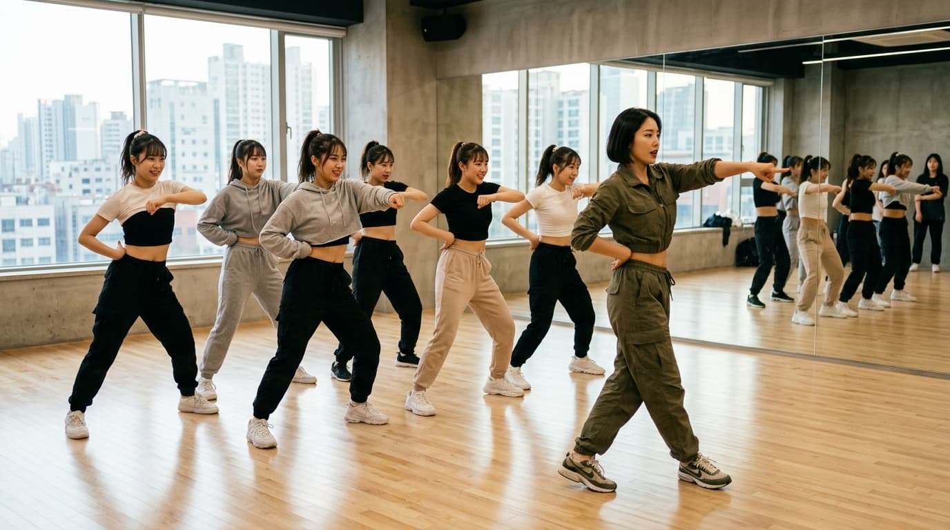 ソウルのダンススタジオでK-POP振付レッスンを受ける日本人女性たち