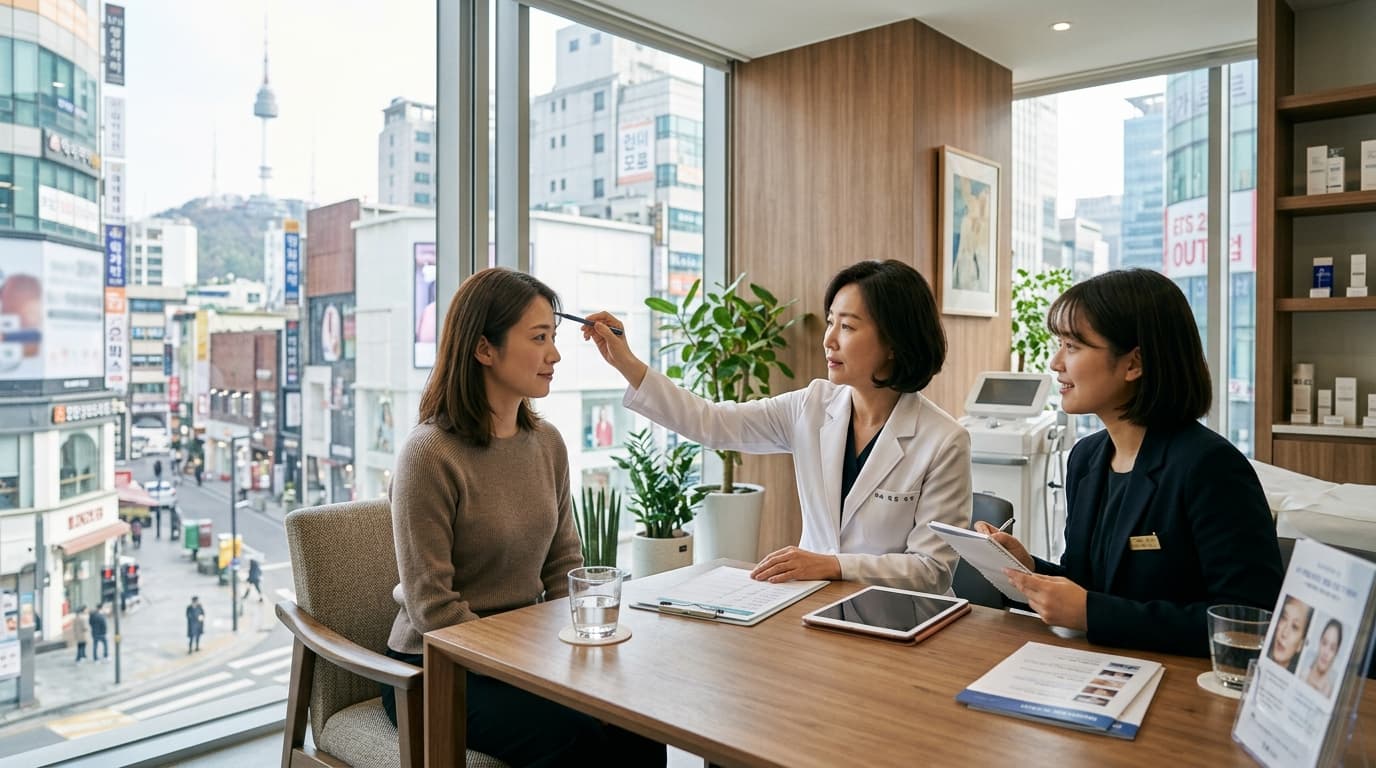 明洞近くのクリニックで日本語通訳を介してカウンセリングを受ける日本人女性