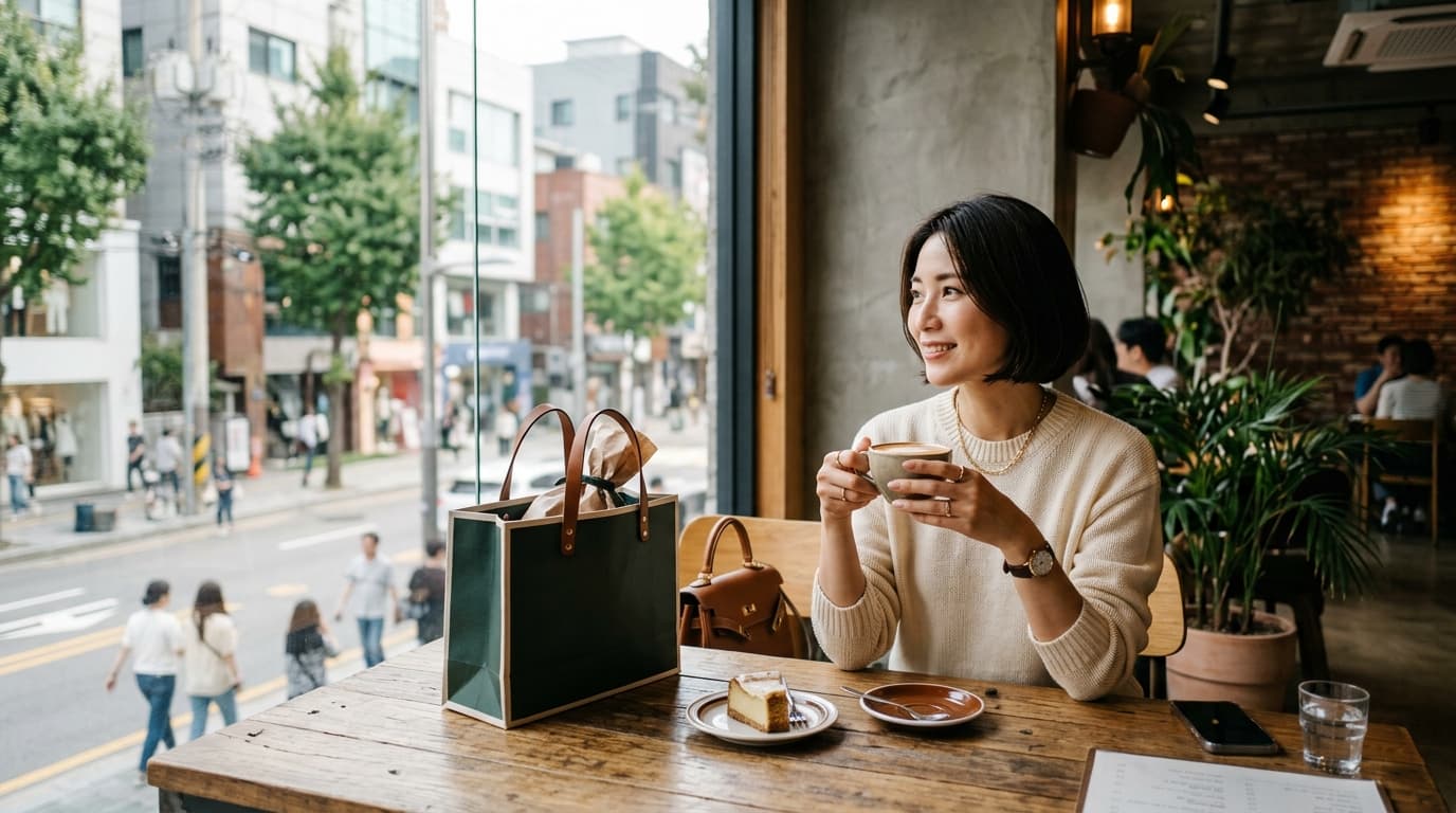 ガロスキルのカフェで一人旅を楽しむ30代日本人女性の写真
