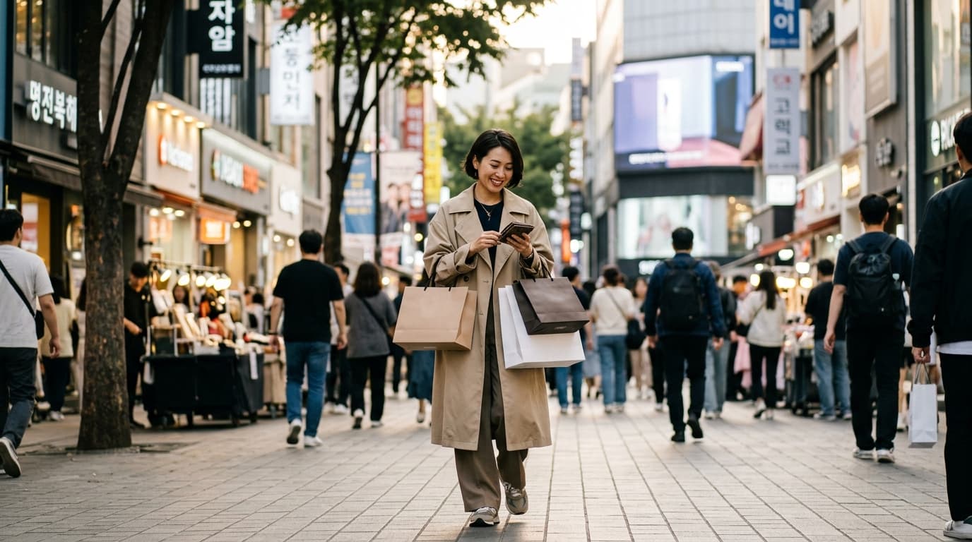 明洞や江南で一日を満喫する日本人女性の韓国体験シーン