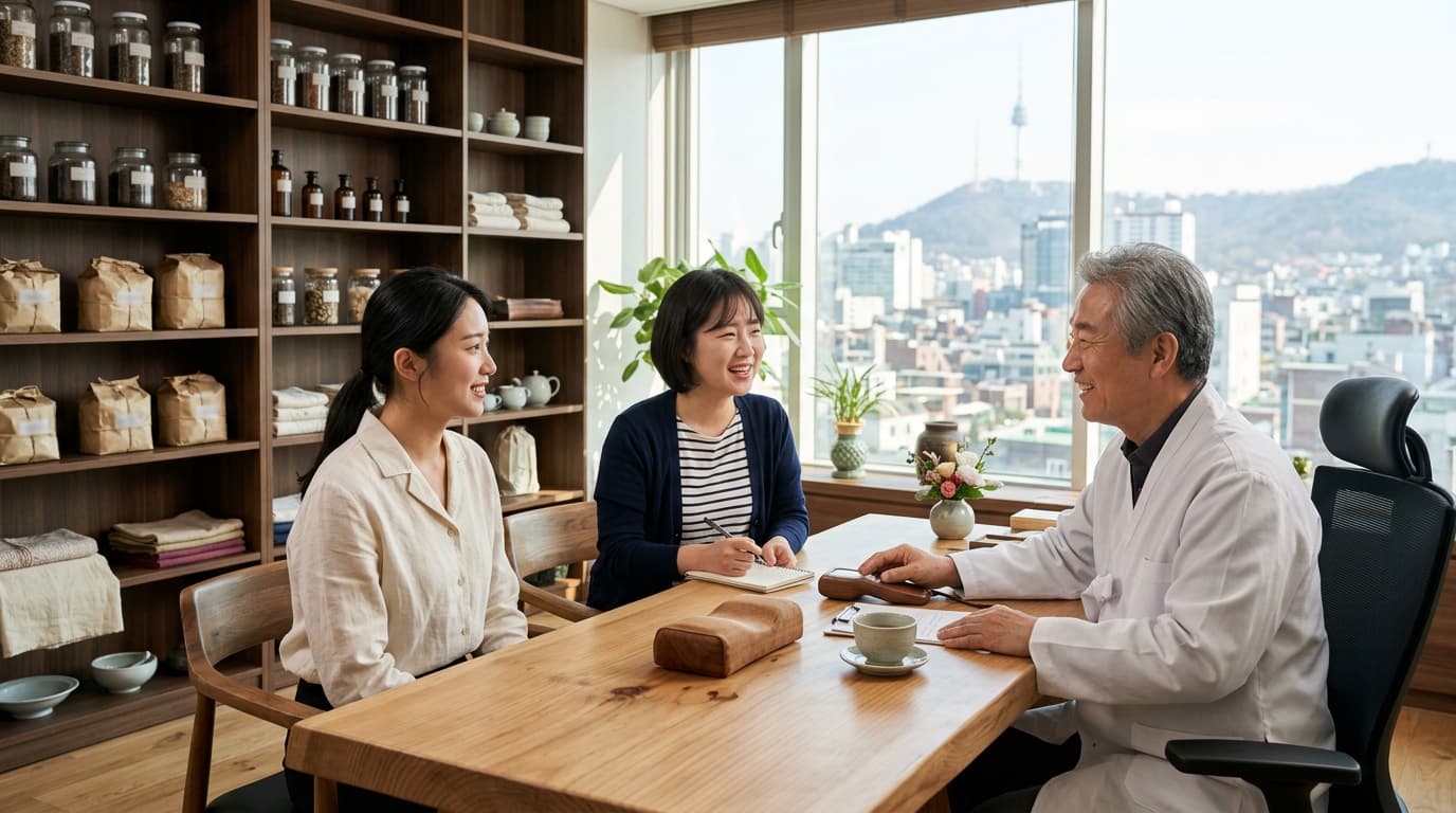 台灣女生在首爾韓醫院與韓醫師及翻譯諮詢減肥中藥