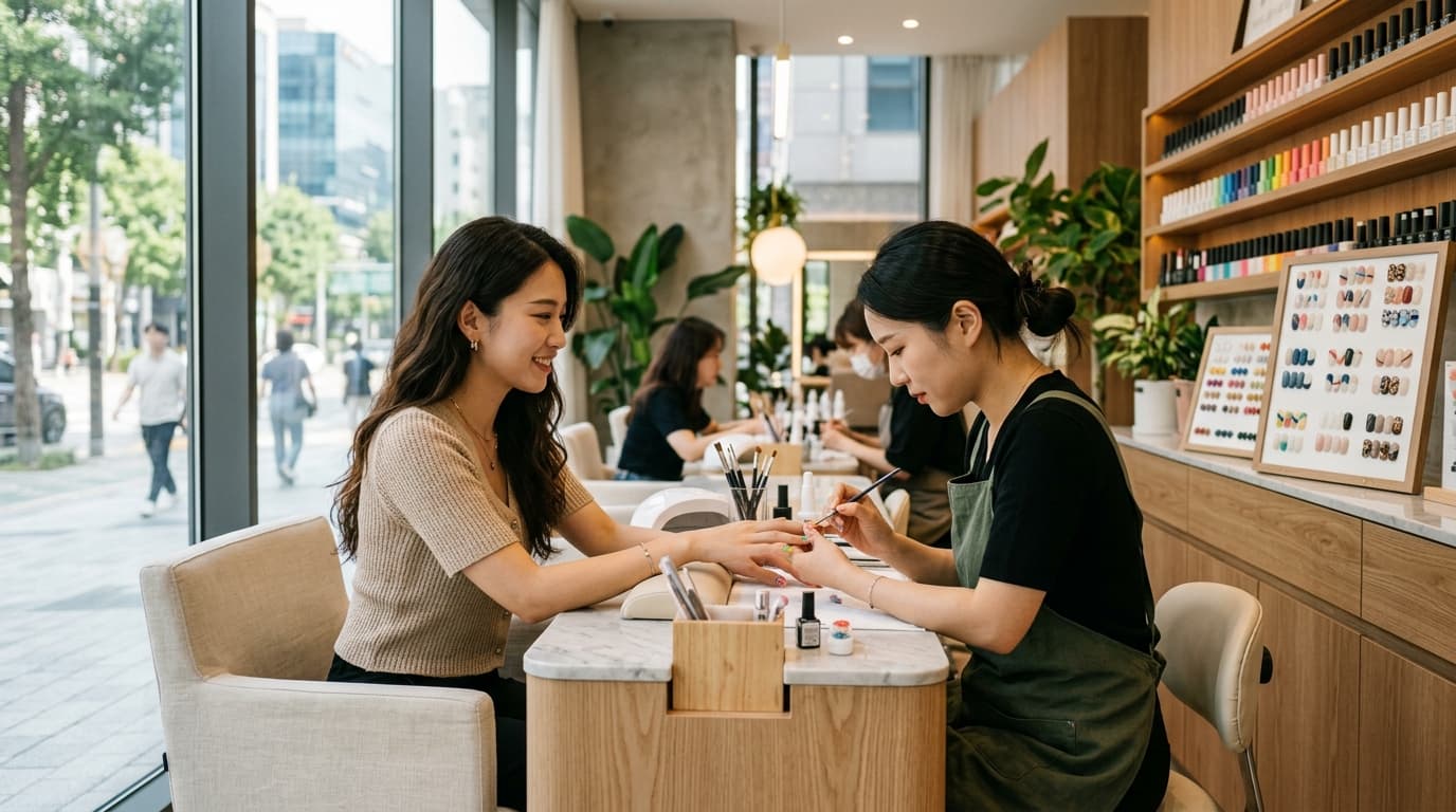 台灣女生在江南現代美甲店體驗韓系設計
