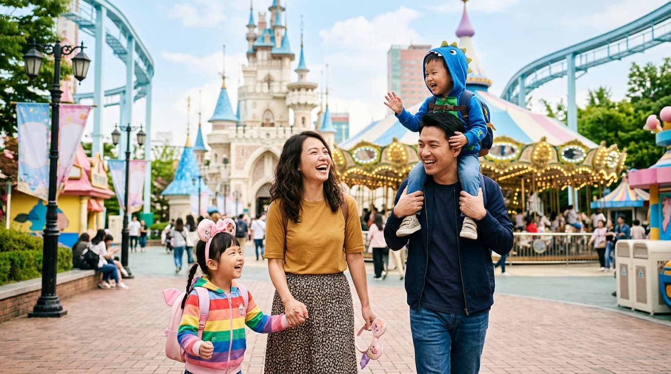 台灣親子家庭在首爾樂天世界開心遊玩