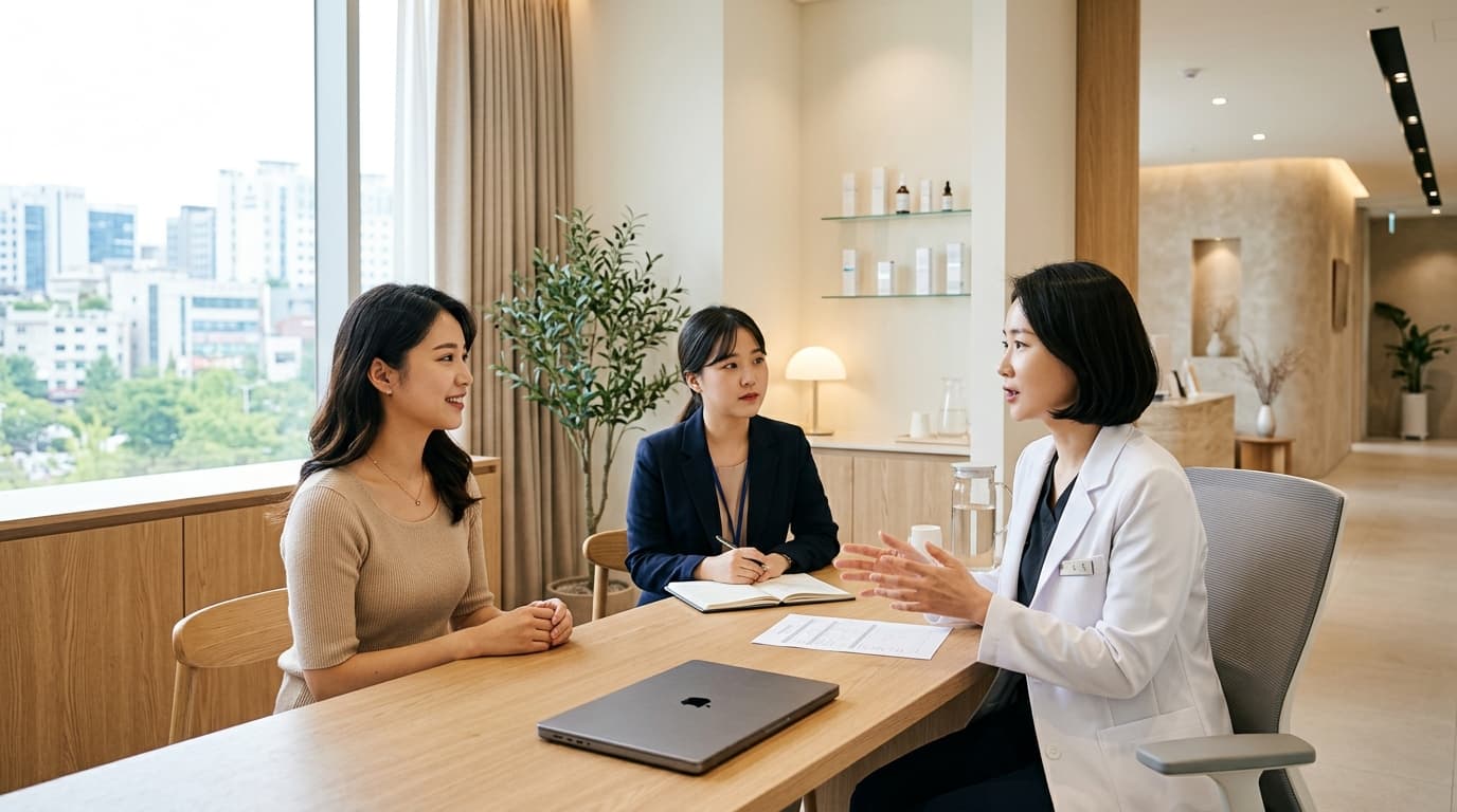 台灣女生在首爾皮膚科診所由專人翻譯協助諮詢鮭魚針療程